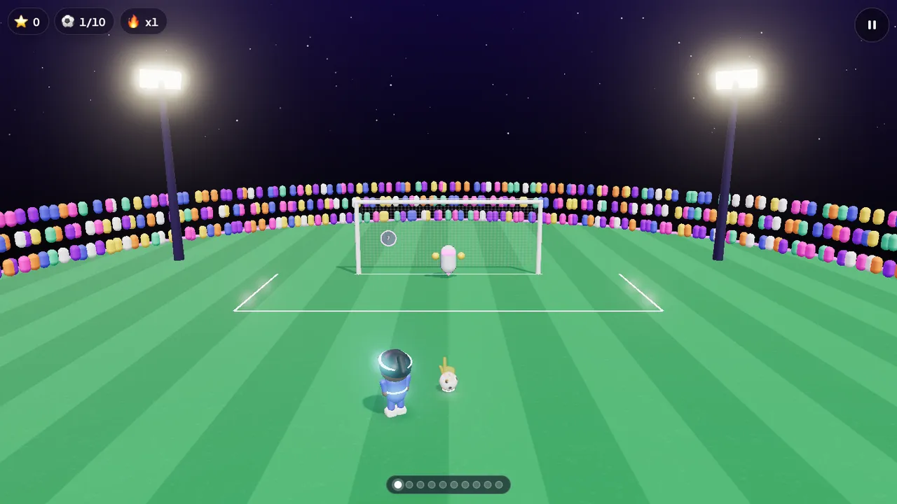 Galactic Goal: penalty kicks in a 3D stadium where every shot solves a number challenge.